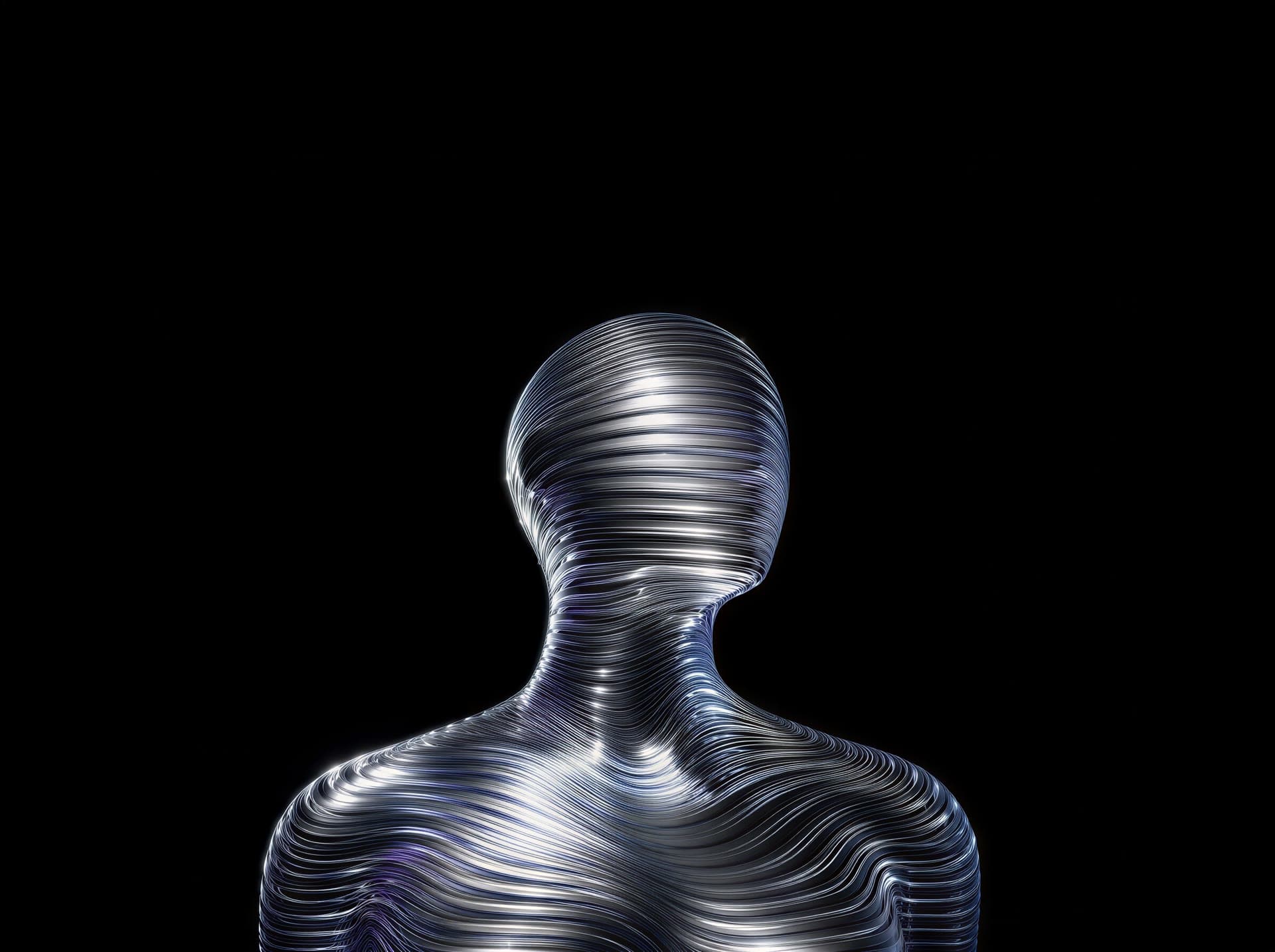 Metallic humanoid figure, hero visual for Waseem Anjum's portfolio